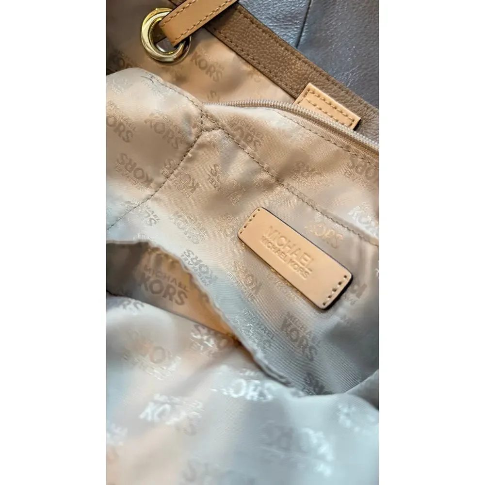 Michael Kors Jet Set Cream Pebbled Leather Tote Bag Gold Hardware - Picture 6 of 8
